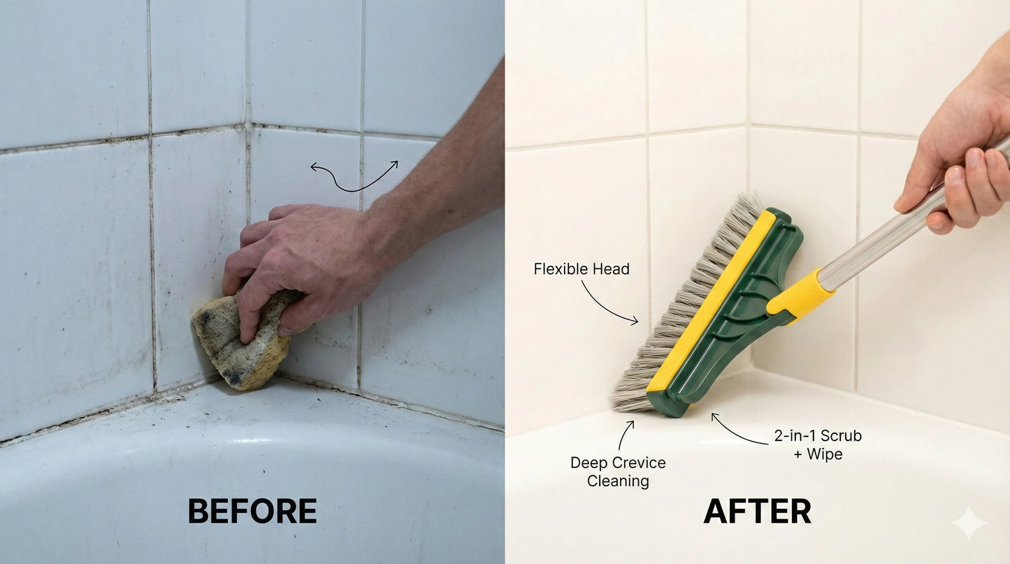 2-in-1 Long Handle Floor Brush with Wiper