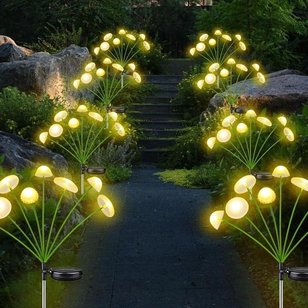 Premium 5W 8-LED Mushroom Solar Garden Light – Warm Firefly Glow for Outdoor Decor