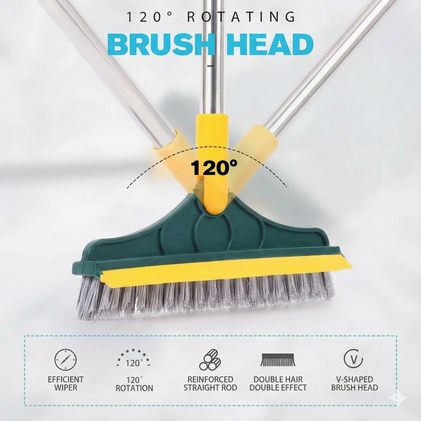 2-in-1 Long Handle Floor Brush with Wiper