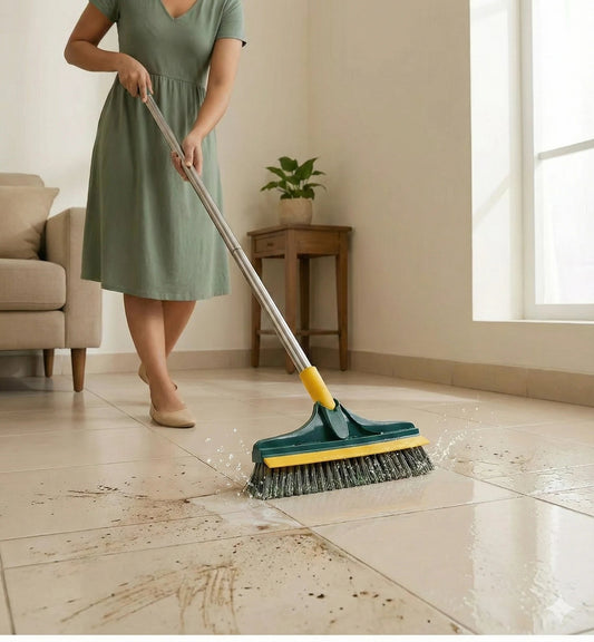 2-in-1 Long Handle Floor Brush with Wiper