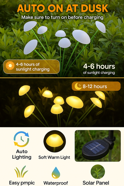 Premium 5W 8-LED Mushroom Solar Garden Light – Warm Firefly Glow for Outdoor Decor