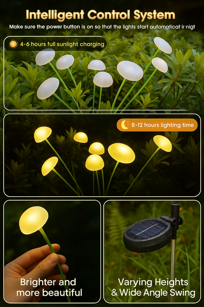 Premium 5W 8-LED Mushroom Solar Garden Light – Warm Firefly Glow for Outdoor Decor