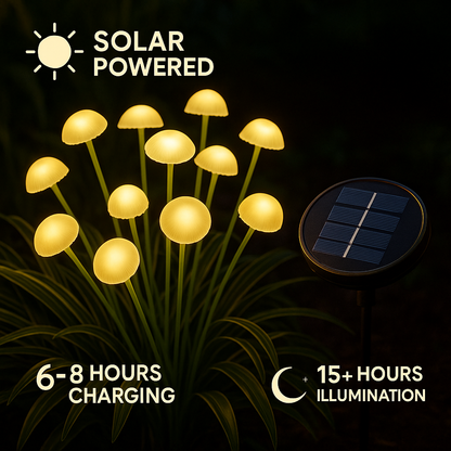 Premium 5W 8-LED Mushroom Solar Garden Light – Warm Firefly Glow for Outdoor Decor