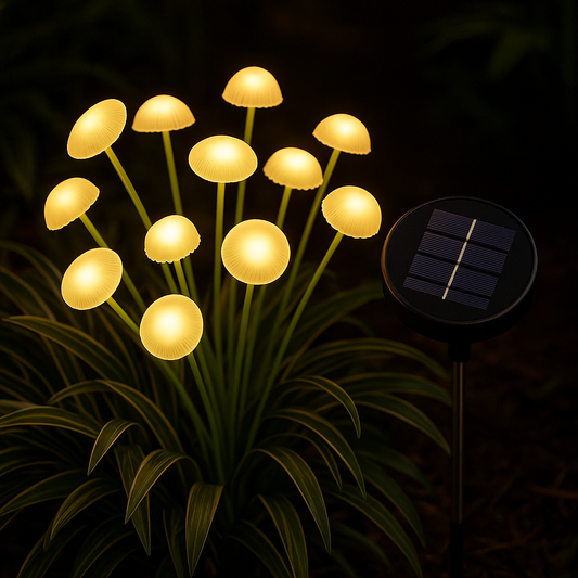 Premium 5W 8-LED Mushroom Solar Garden Light – Warm Firefly Glow for Outdoor Decor